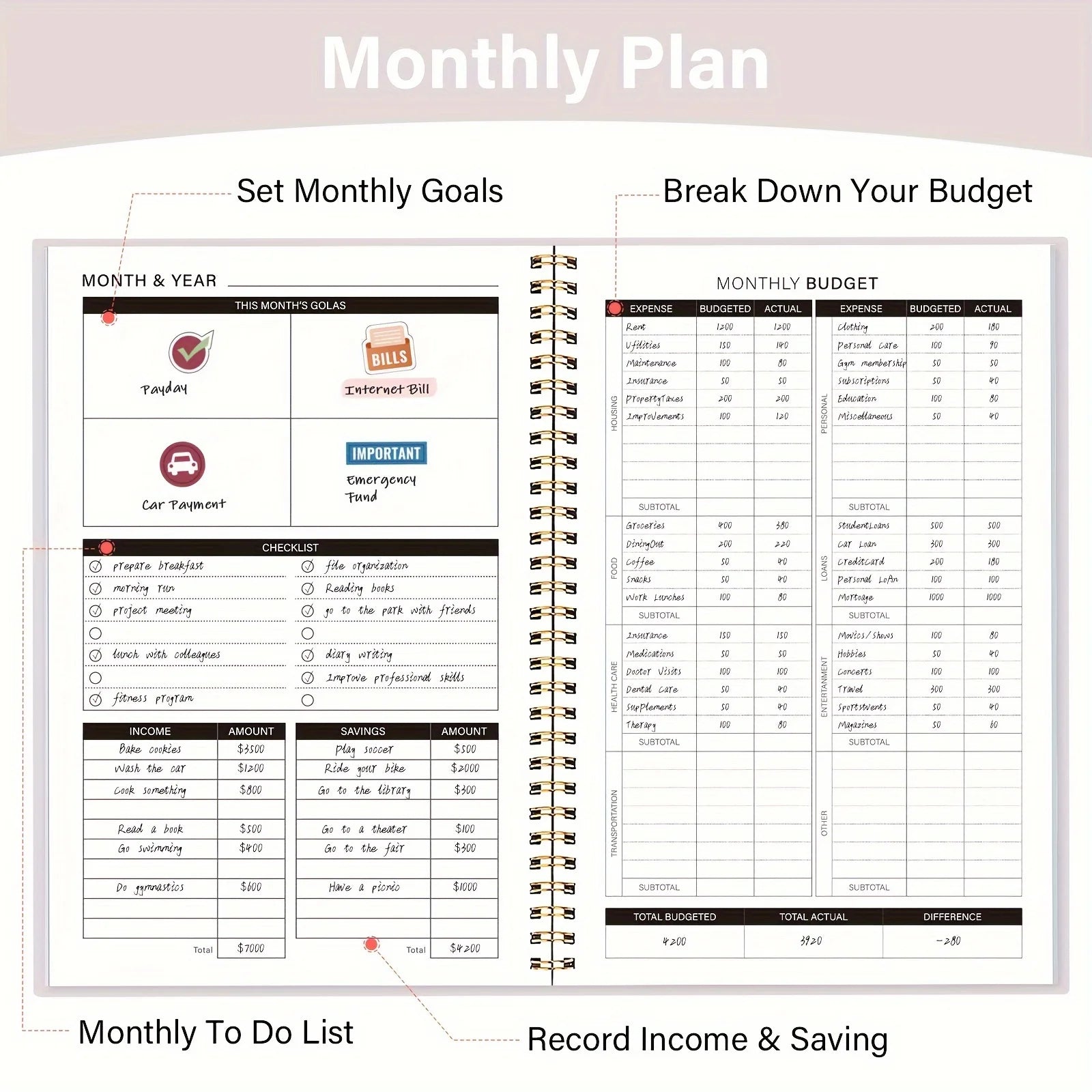 Monthly Finance Budget Planner Organizer with Expense Tracker Notebook to Manage Your Money Effectivelyr Undated Finance Planner