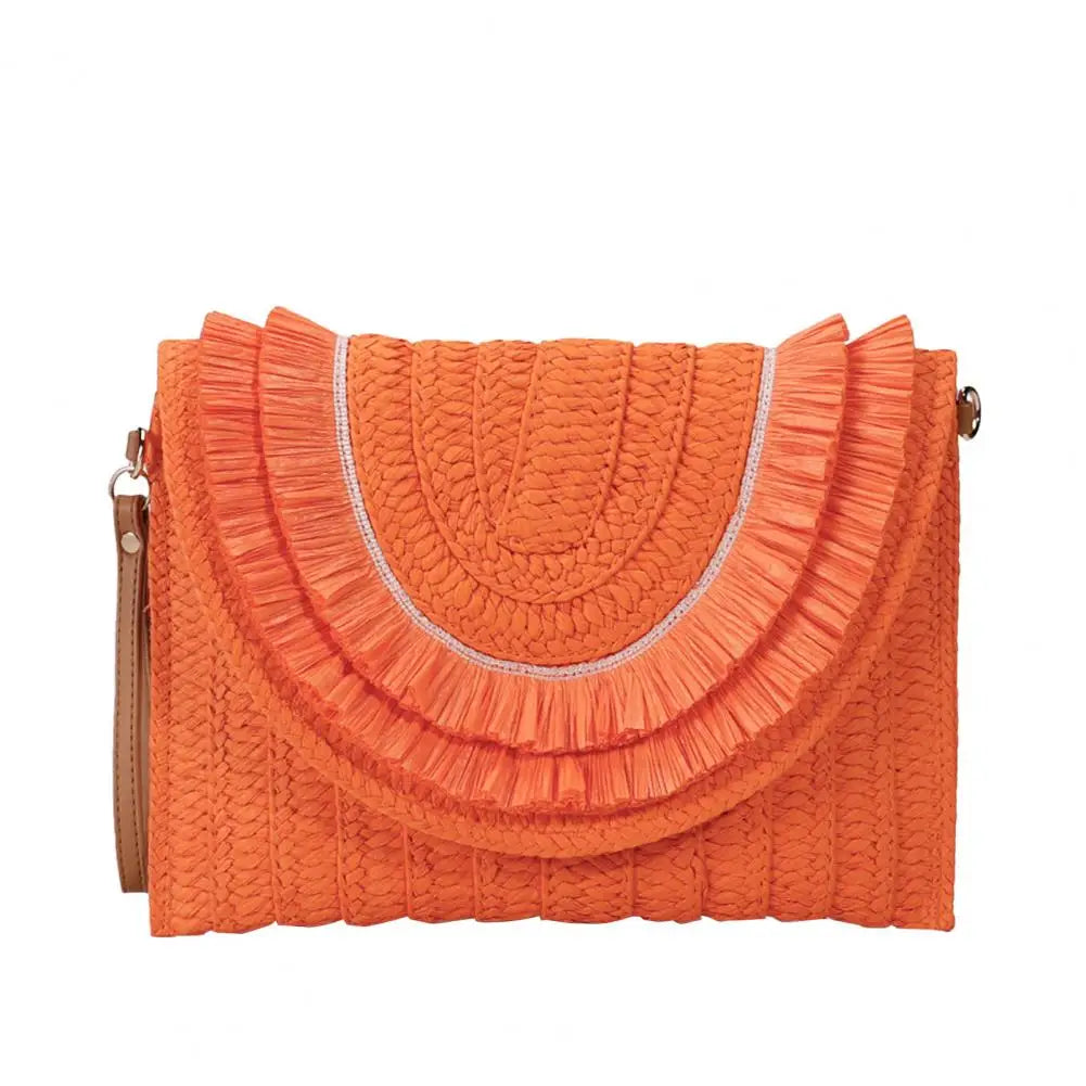 Straw Crossbody Bag Women Handbag Beach Handmade Clutch Fringed Magnetic Clasp Wallet Shoulder Bag Bright Woven Envelope Wallet
