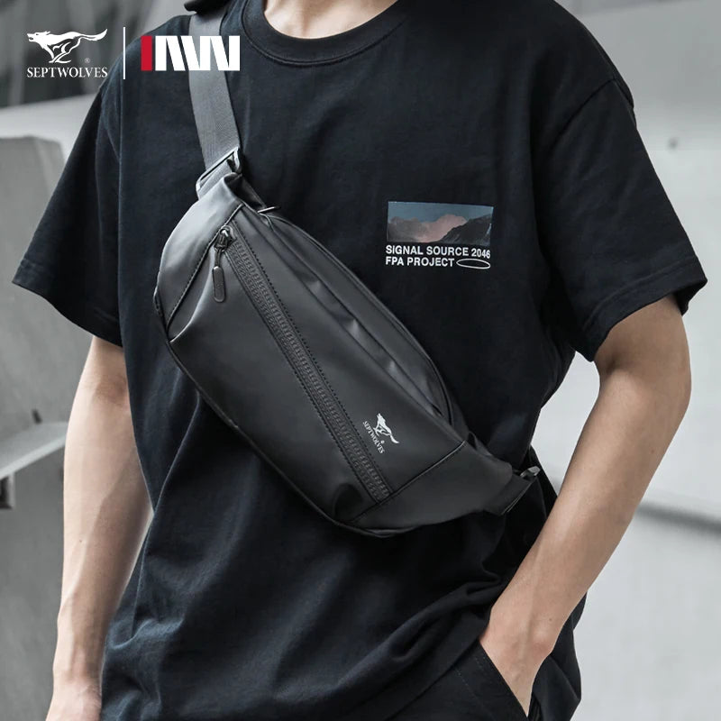 Septwolves Magnetic Buckle Crossbody Fanny Pack Man Adjustable Shoulder Strap Travel Waist Bag Waterproof Phone Mini iPad Bumbag